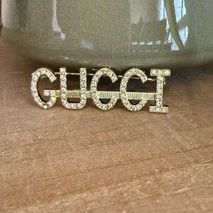 Gold Tone Rhinestone  Letter Statement Brooch